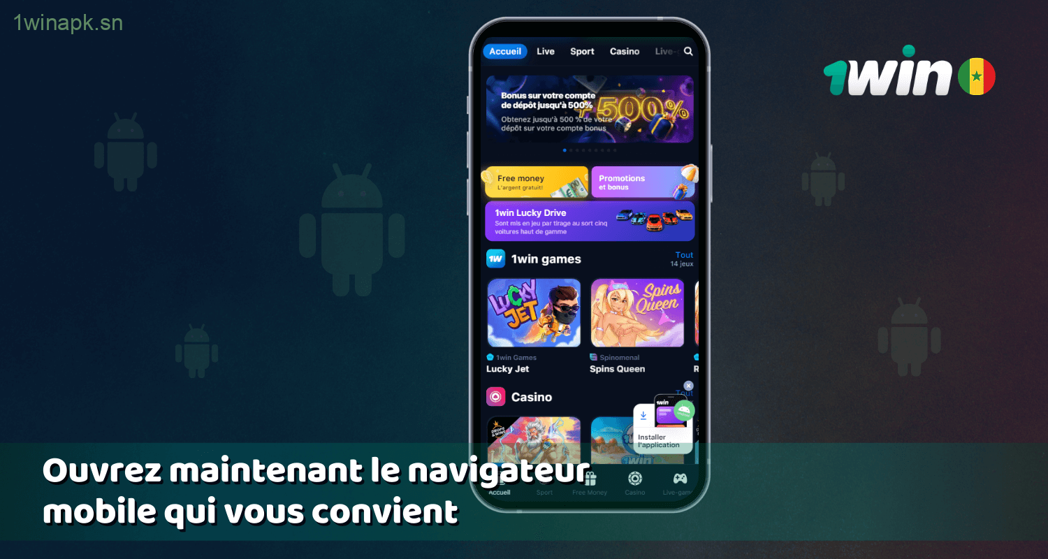 Instructions pour accéder au site officiel de 1win Sénégal et télécharger l'application Android